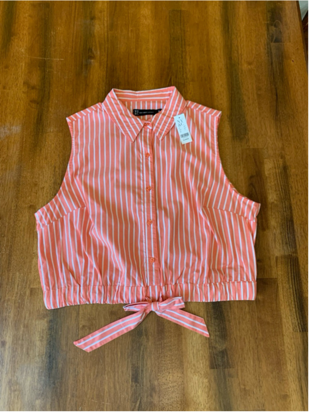 New York & Company NWT Top XL Coral / Orange and White Stripes Sleeveless Crop